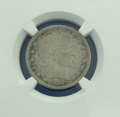 1907 O New Orleans 25c Barber Quarter 90% Silver Au Details NGC Cleaned Coin