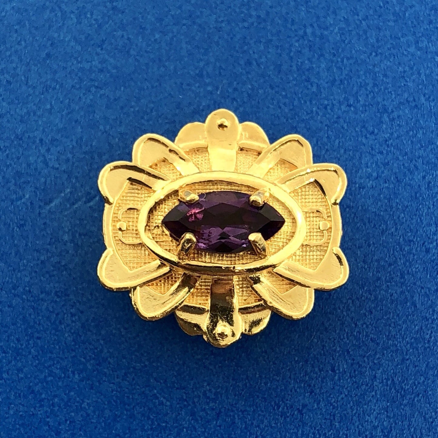 Designer 14K Yellow Gold Amethyst Solitaire Oval Scroll Slide Charm For Bracelet