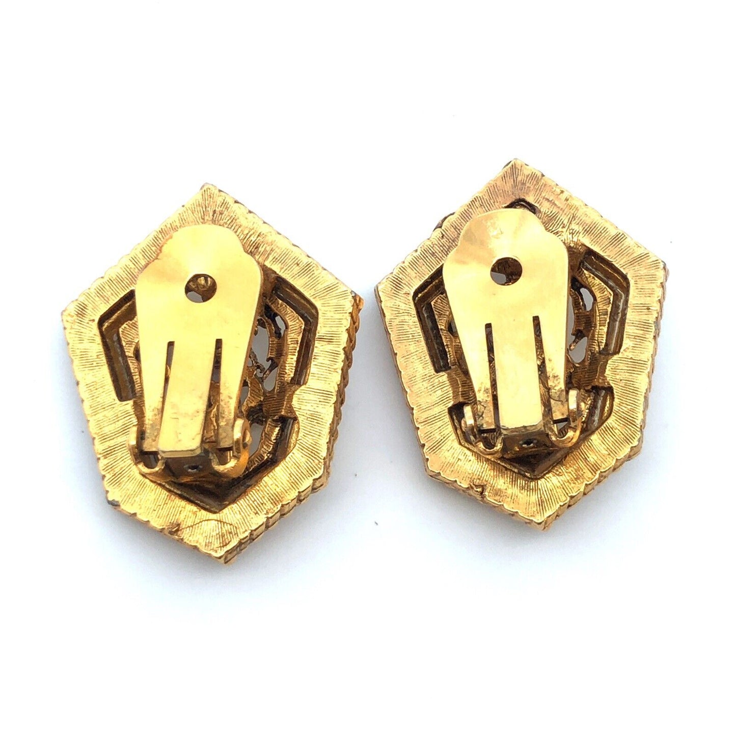 Mid Century Gold Tone Scroll Floral Vine Open Work Brooch Clip Earrings Set