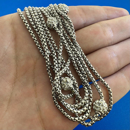 Gold Tone Silver Tone Rhinestone Bead Station 6 Strand Chain Statement Necklace