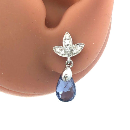 Gorgeous 14k White Gold Faceted Tanzanite Diamond Floral Dangle Earrings