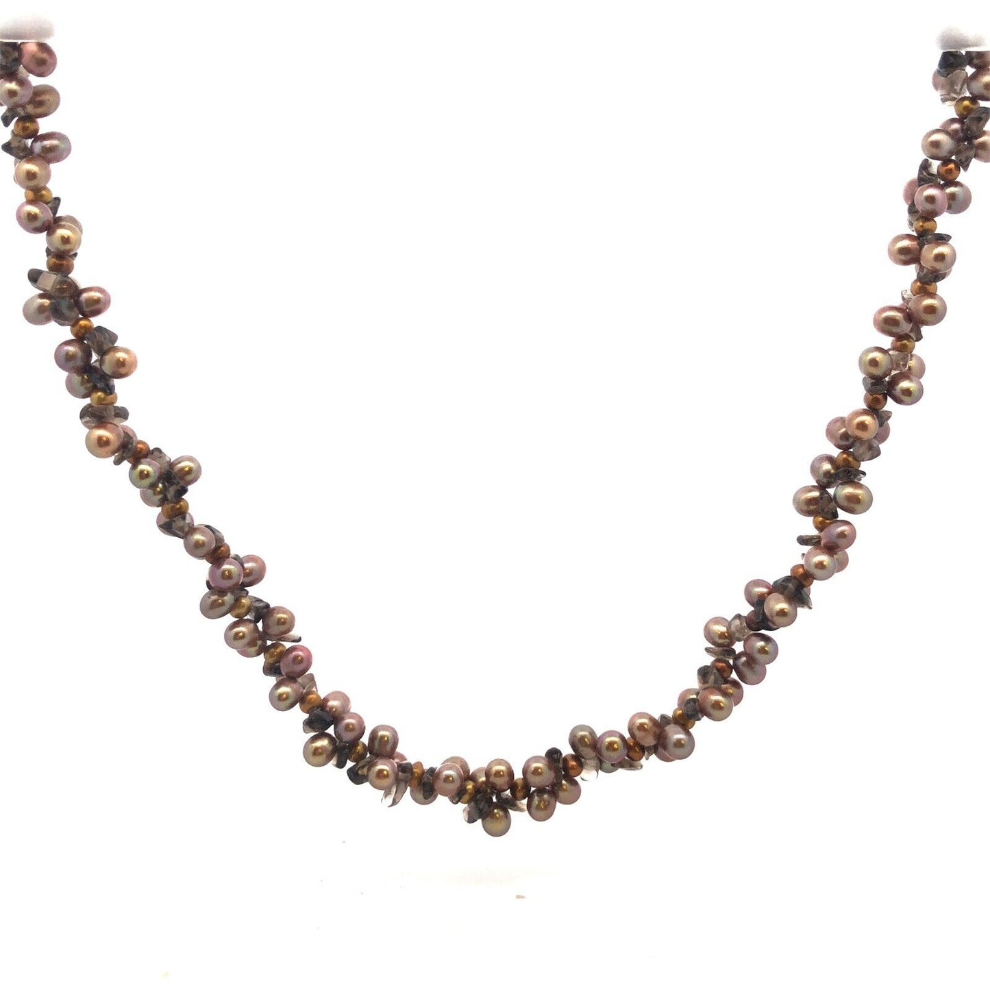 Designer 925 sterling Silver Bronze Pearl Smoky Topaz Cluster Statement Necklace