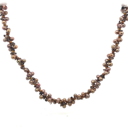 Designer 925 sterling Silver Bronze Pearl Smoky Topaz Cluster Statement Necklace