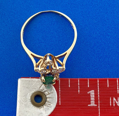 Brilliant 14K Yellow Gold Emerald Diamond Accent May Anniversary Cocktail Ring