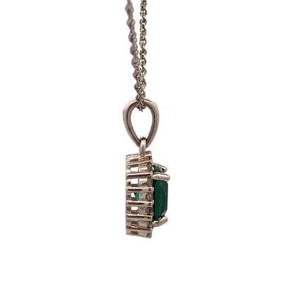 925 Sterling Silver Designer SUN Lab Emerald White Sapphire Halo Necklace