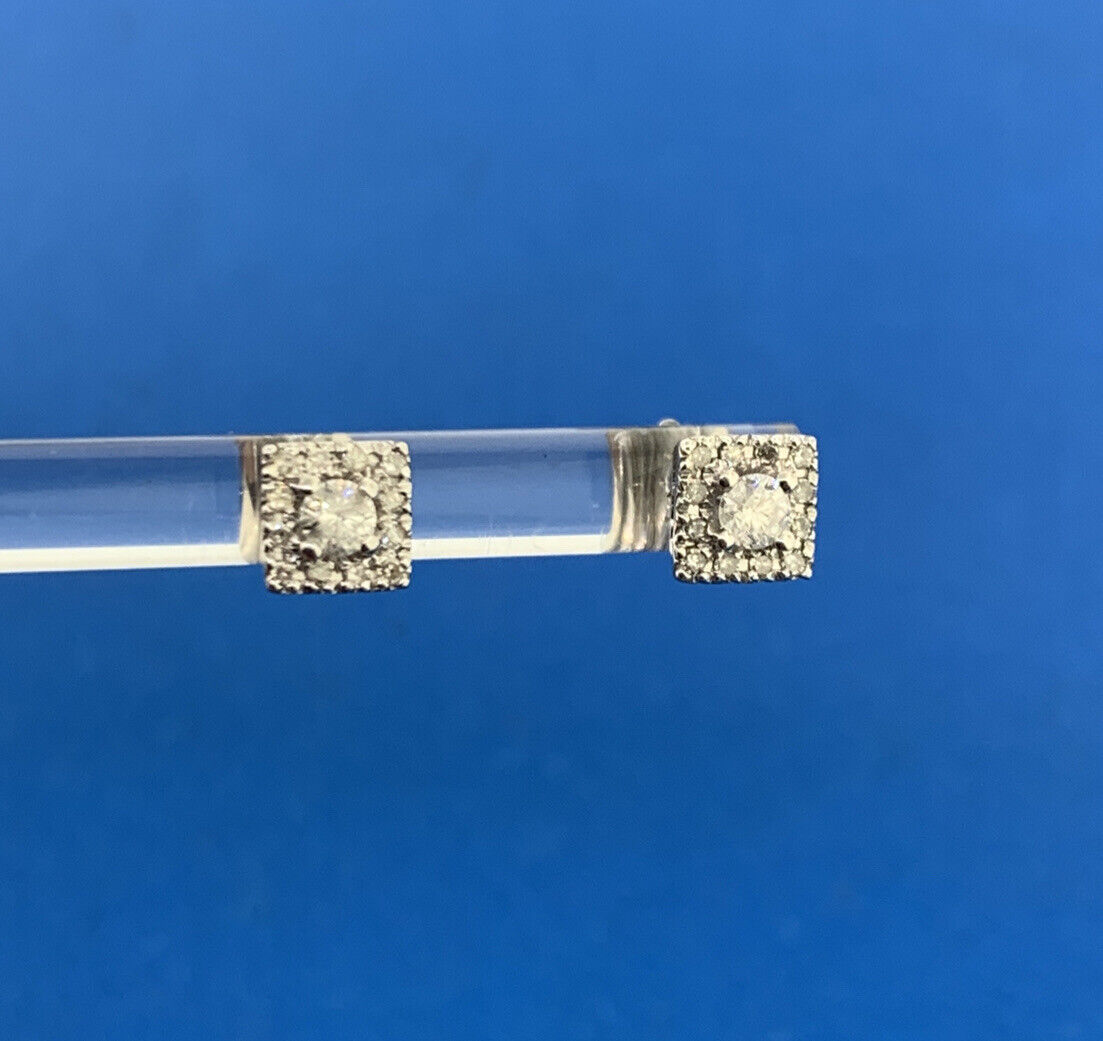 Designer 14K White Gold Diamond Solitaire With Halo Accented Stud Earrings