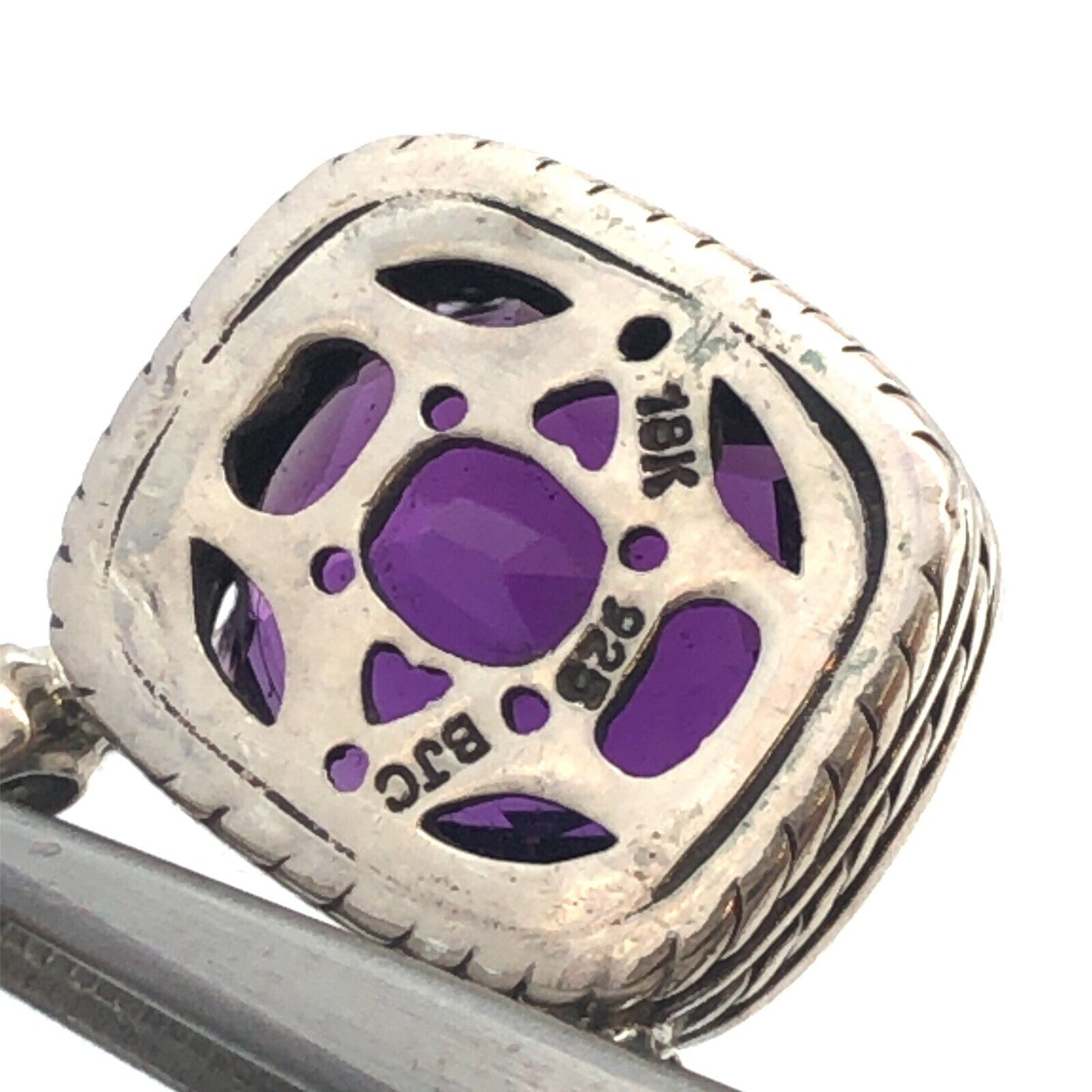 Samuel Benham BJC 925 Sterling Silver 18K Gold Cushion Amethyst Necklace