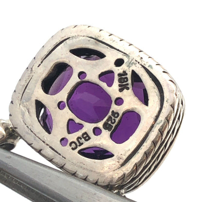 Samuel Benham BJC 925 Sterling Silver 18K Gold Cushion Amethyst Necklace