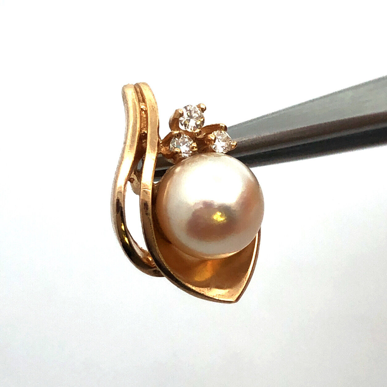 Designer 14K Yellow Gold Pearl Diamond Accented Anniversary Drop Pendant