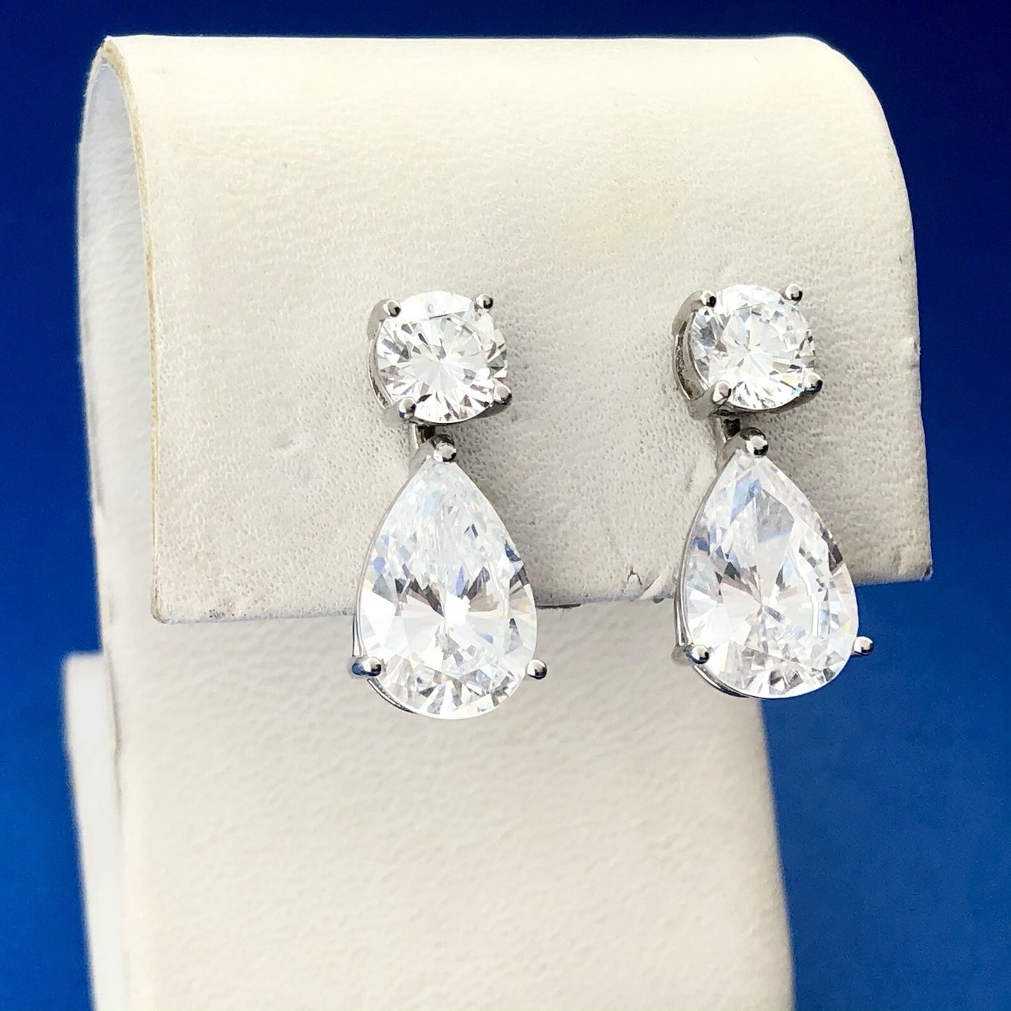 Stunning Designer 14K White Gold Cubic Zirconia CZ Drop Dangle Earrings