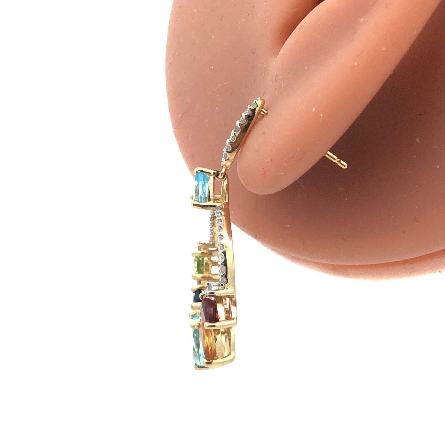 Designer 14K Yellow Gold Diamond Multi Gemstone Statement Dangle Drop Earrings