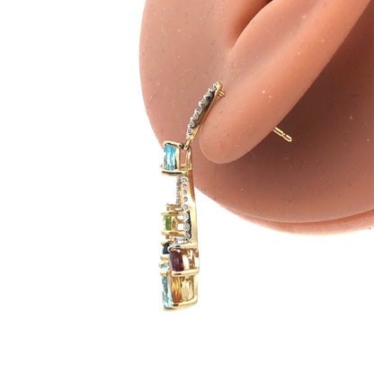 Designer 14K Yellow Gold Diamond Multi Gemstone Statement Dangle Drop Earrings