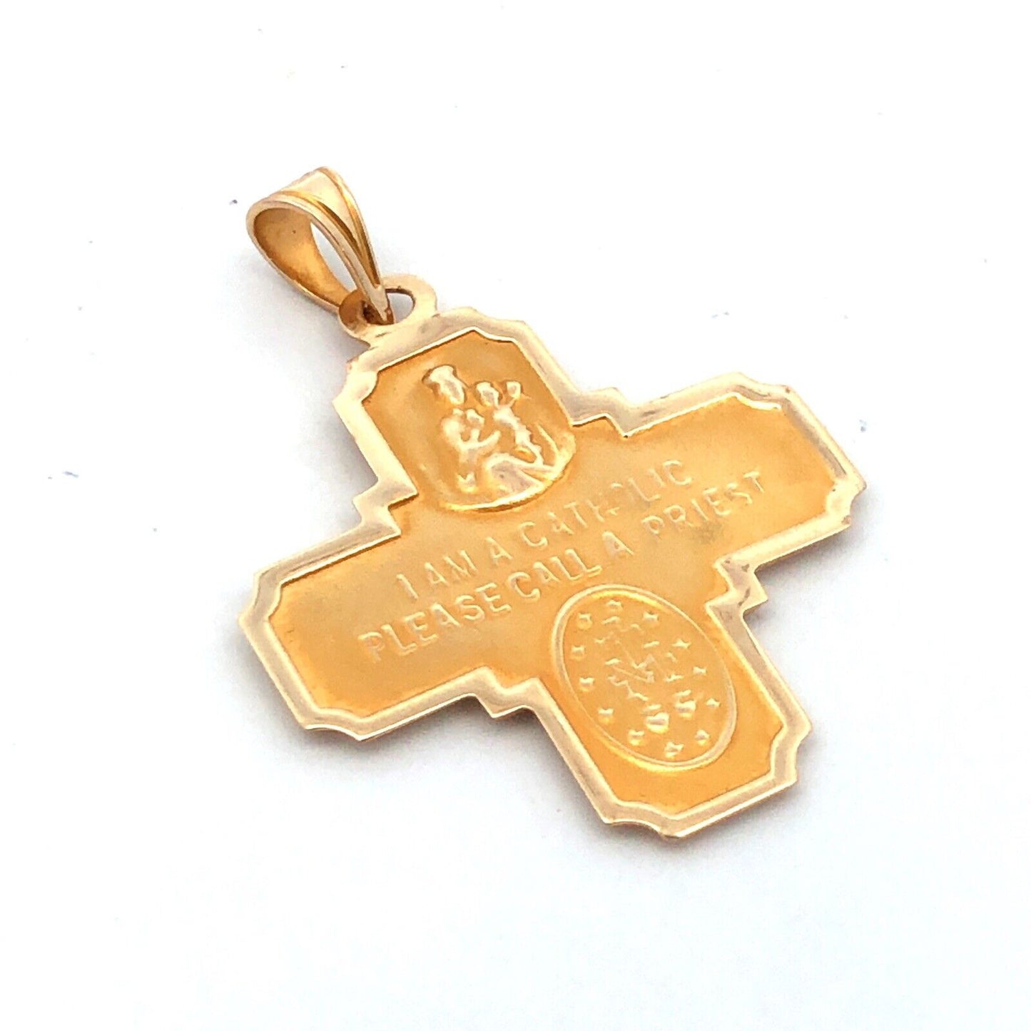 Designer 14K Yellow Gold "Im a Catholic Call a Priest" Cross Medal Pendant