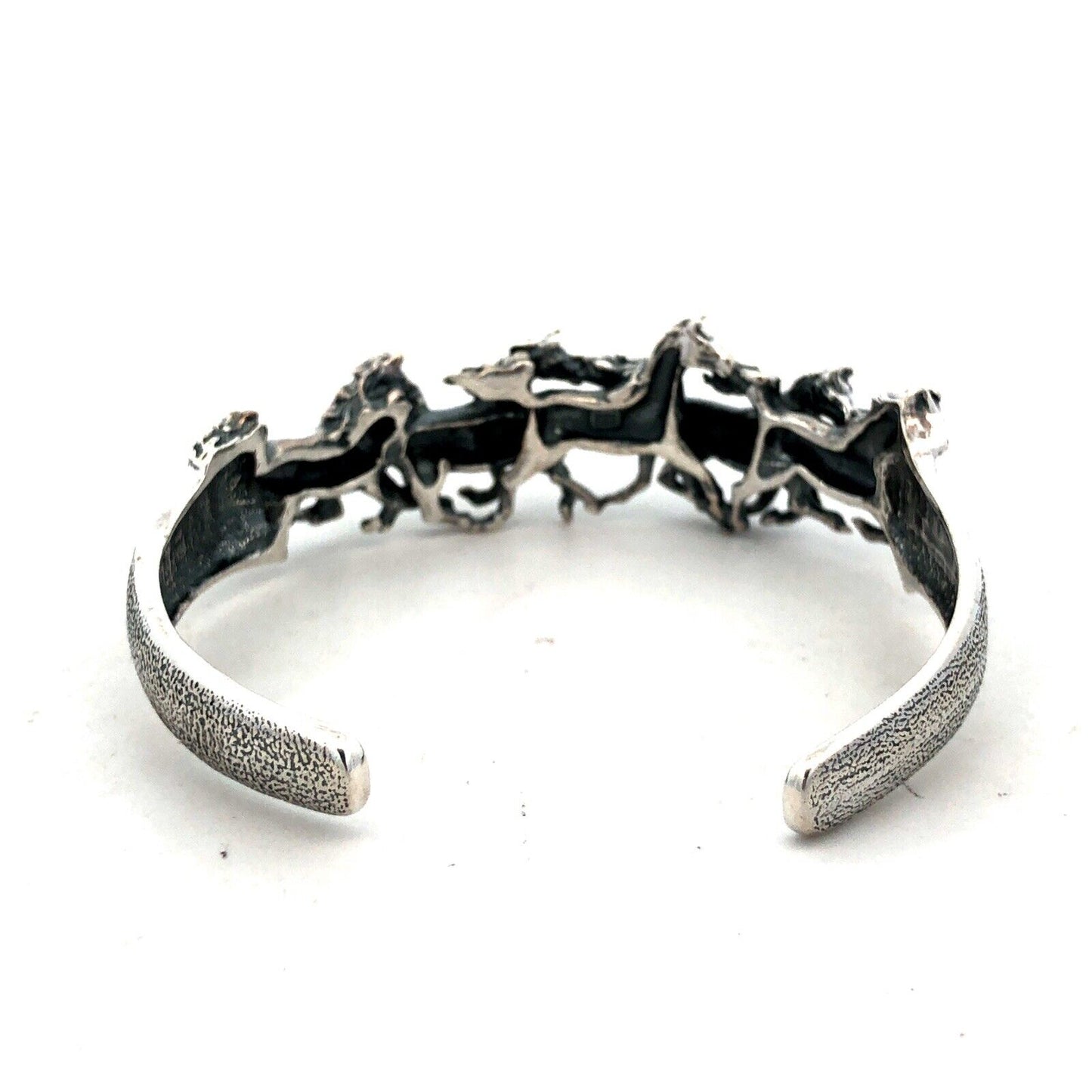 Vintage 925 Sterling Silver 3D Horse Galloping Equine Textured Cuff Bracelet