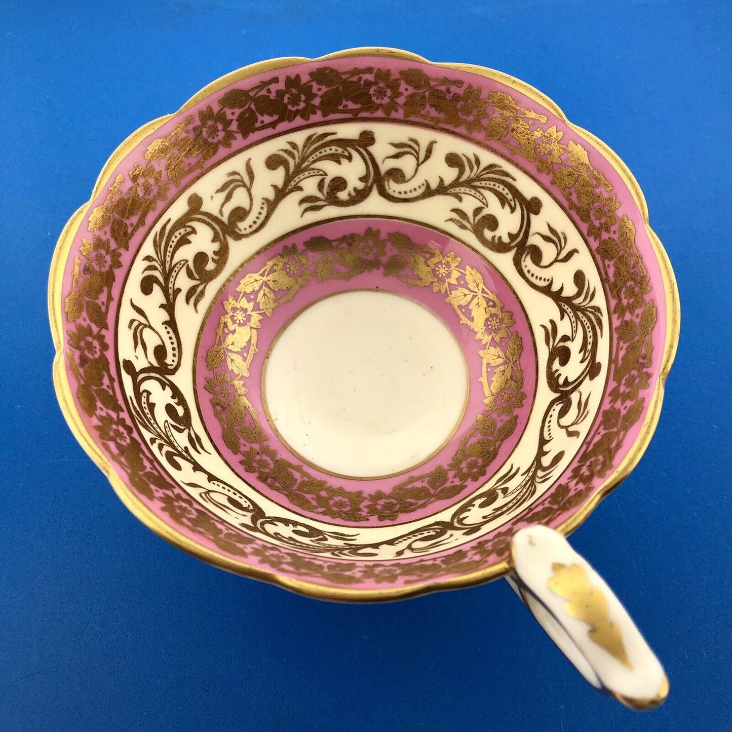 Royal Stafford English Bone China Pink Gold Floral Vine Scroll Tea Cup/Saucer