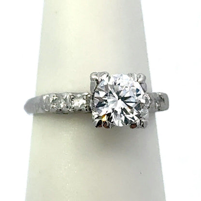 Vintage Platinum Round Cubic Zirconia CZ Solitaire W/Accent Engagement Ring