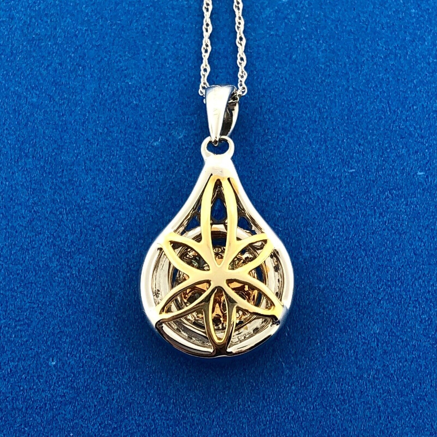 Royal 14K White Yellow Gold Canary White Diamond Double Halo Pear Pendant