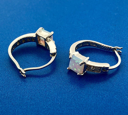 Designer MD 925 Sterling Silver Opal Diamond October Petite Hoop Earrings