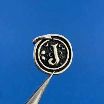 Stunning Silver Toned Letter J Initial Alphabet Circle Dangle Pendant