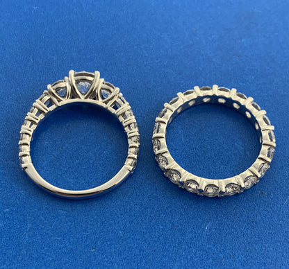 Diamonique Cubic Zirconia 925 Sterling Silver Wedding Bridal Rings Set