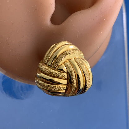 Designer 925 Sterling Silver Vermeil Polished & Textured Modernist Knot Earrings