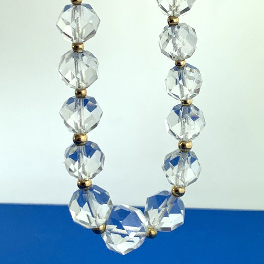 Designer 14K Yellow Gold White Amethyst Faceted Graduated Bead Necklace