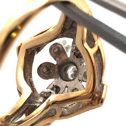 Designer OFA 14k Yellow Gold Round Cut Diamond Cluster Openwork Ring Size 6.25