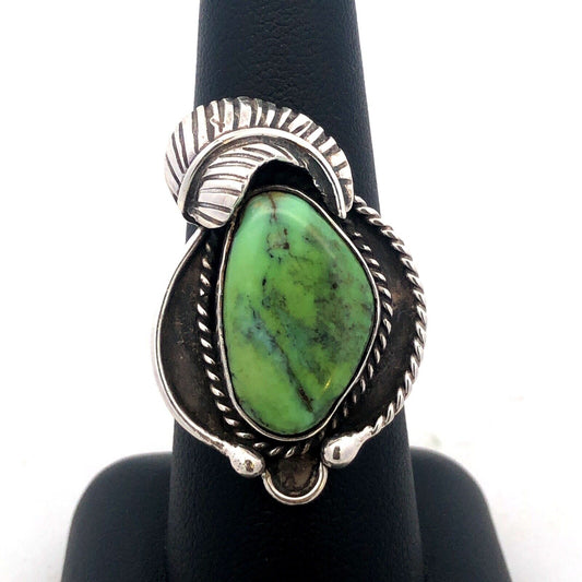 Native American 3 H Shop 925 Sterling Silver Green Turquoise Squash Blossom Ring