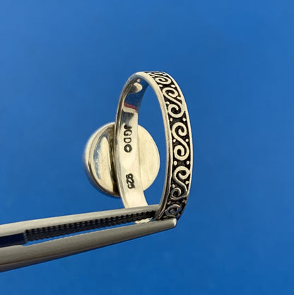 Designer 925 Sterling Silver Mabe Pearl Balinese Scrolled Bead Work Ring