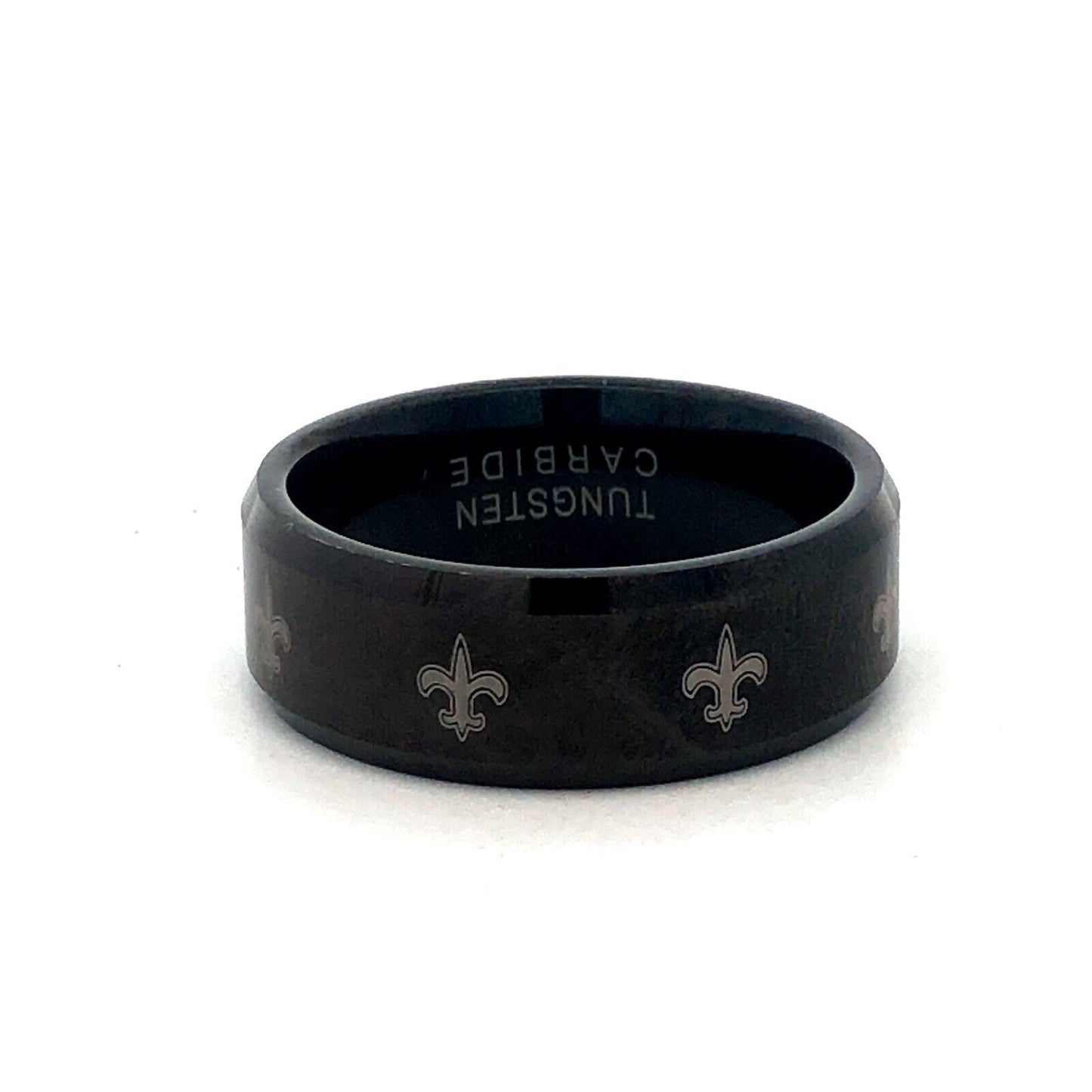 Unisex Black Tungsten Carbide Gold Fluer De Lis Size 10 Statement Wedding Band