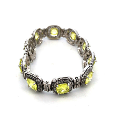 Designer 925 Sterling Silver Princess Green CZ Round White CZ Tennis Bracelet