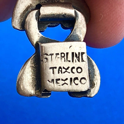 Mid Century Taxco Mexico 925 Sterling Silver Malachite Scroll Panel Necklace