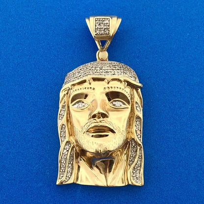 Gorgeous 10k Yellow Gold Diamond Jesus Head Face Crown of Thorns Faith Pendant