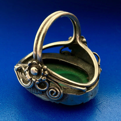 Vintage Native American Artisan 925 Sterling Silver Malachite Statement Ring