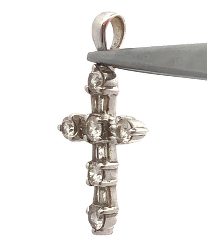 18K White Gold Round & Baguette Diamond Encrusted Religious Cross Pendant