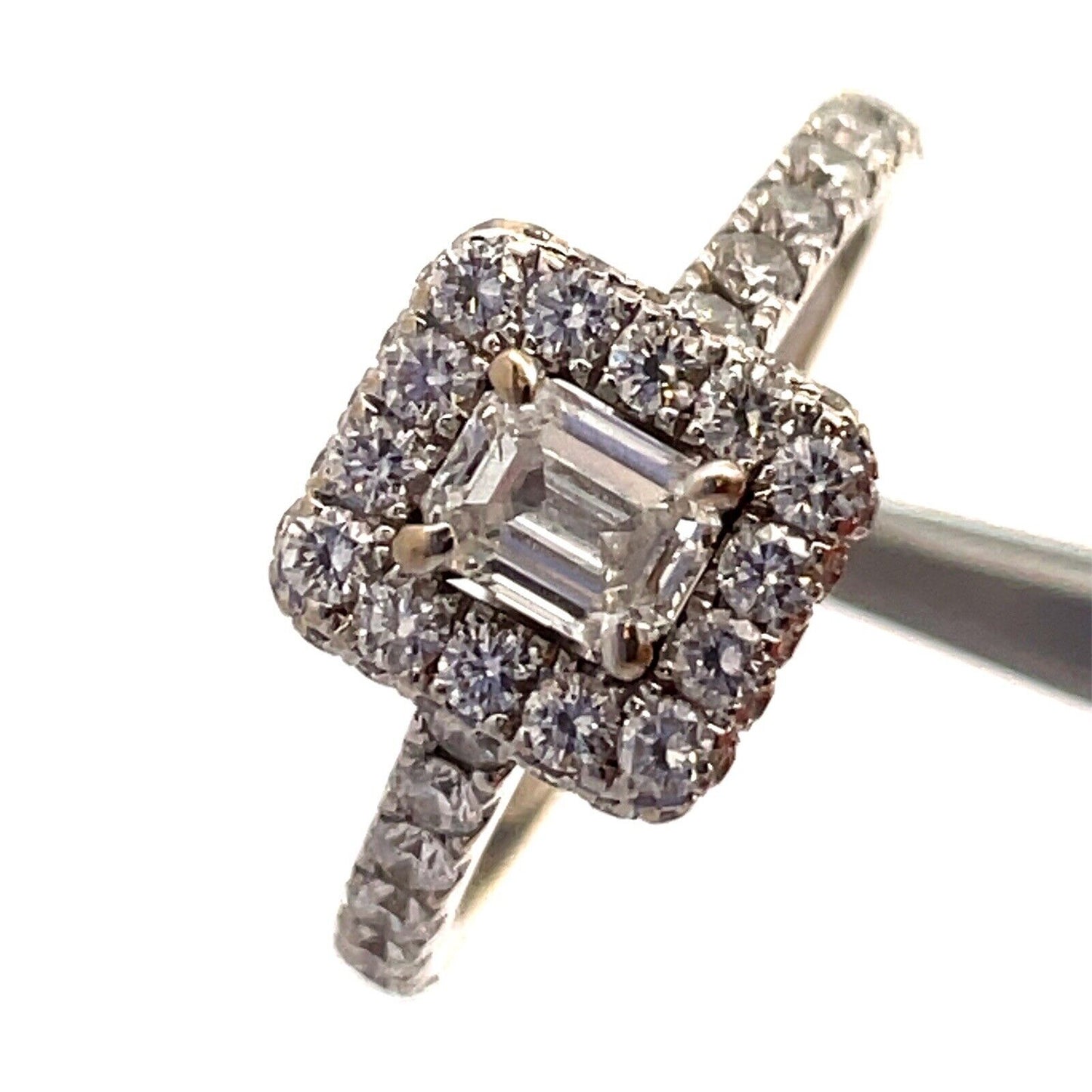 Designer Neil Lane 14K White Gold Emerald Cut Diamond Halo Engagement Ring