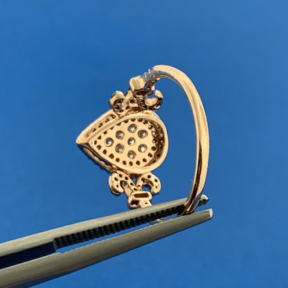 Designer 14K Rose Gold White Mocha Pave Diamond Fleur De Lis Pear Ring
