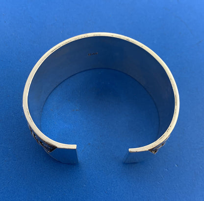 Sterling Silver 925 Basket Weave Ribbed Polished Wide Statement Cuff Bracelet