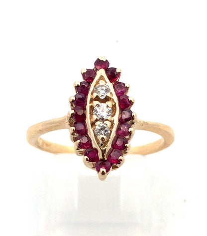 14K Yellow Gold Designer Ruby Diamond Accented July Anniversary Cocktail Ring