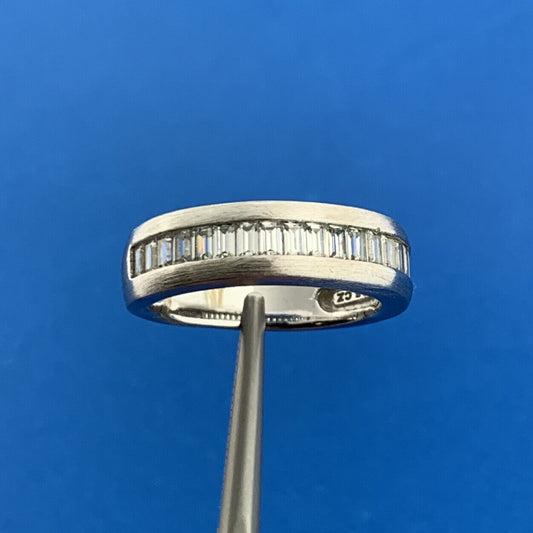 Designer SW Sterling Silver 925 Baguette CZ Brushed Channel Set Ring Size 6