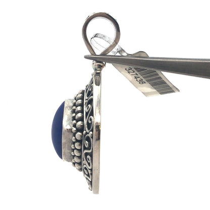 Designer BA 925 Sterling Silver Square Lapis Lazuli Scroll Statement Pendant