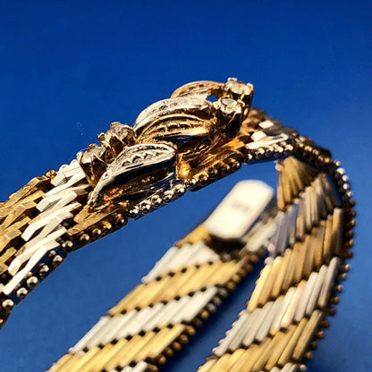 Vintage Sterling Silver 925 Diamond Two Tone Textured Weave Link Bracelet