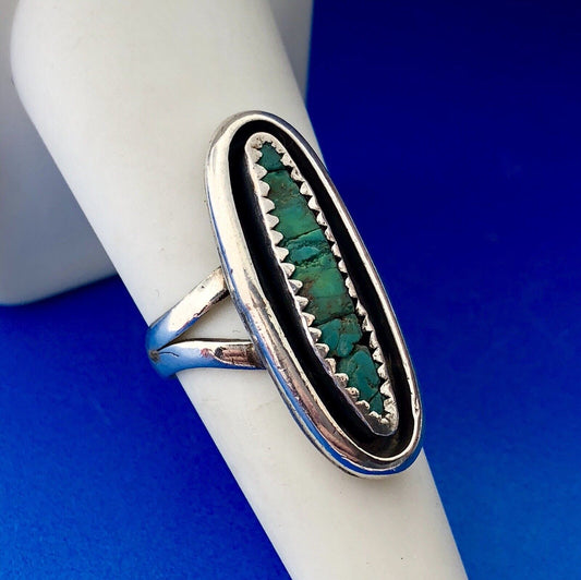 Signed Native American 925 Sterling Silver Turquoise Statement Finger Ring