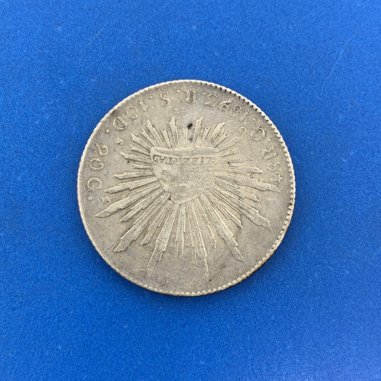 1893 Go Guanajuato 8 Reales R.S. 10 D 20 G .903 Silver Mexico Coin