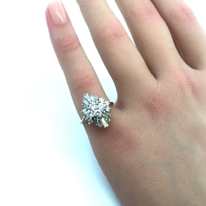 Estate 14K Yellow Gold Diamond Cluster Waterfall Statement Cocktail Ring