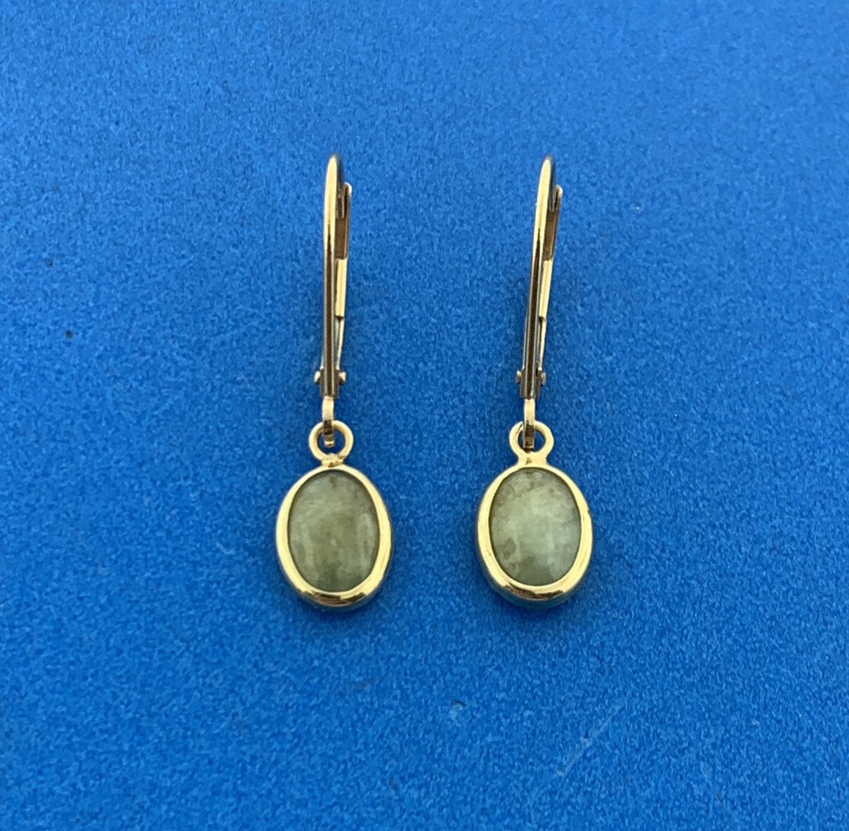 Designer Mexico 14K Yellow Gold Oval Jade Cabochon Drop Dangle Earrings
