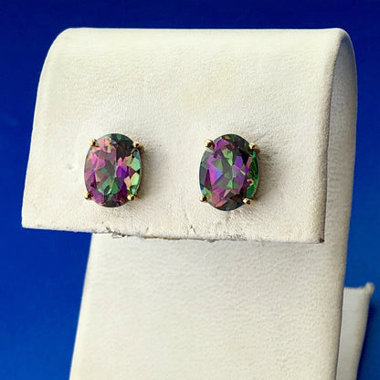 Vintage Designer TJC 10K Yellow Gold Oval Mystic Topaz Anniversary Stud Earrings