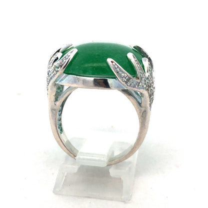 Designer SX 925 Sterling Silver Oval Chrysoprase Cubic Zirconia Statement Ring