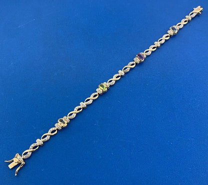 Vermeil 925 Sterling Silver Citrine Amethyst Peridot Blue Topaz Tennis Bracelet