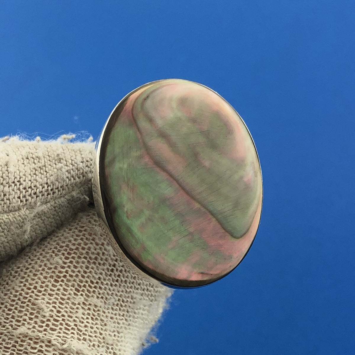 Designer LS Sterling Silver 925 Abalone Modernist Statement Cocktail Ring